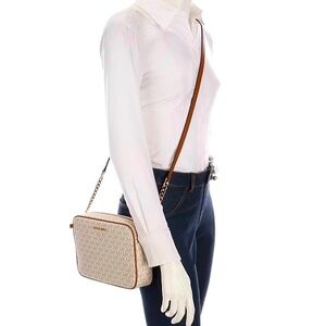 Michael Kors Signature Logo Jet Set Large East West Vanilla Crossbody Bag